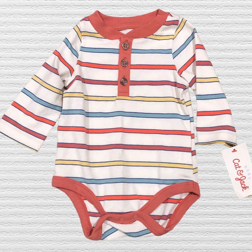 Cat & Jack 0-3 Henley Button Front Striped Colorful Long Sleeve Bodysuit